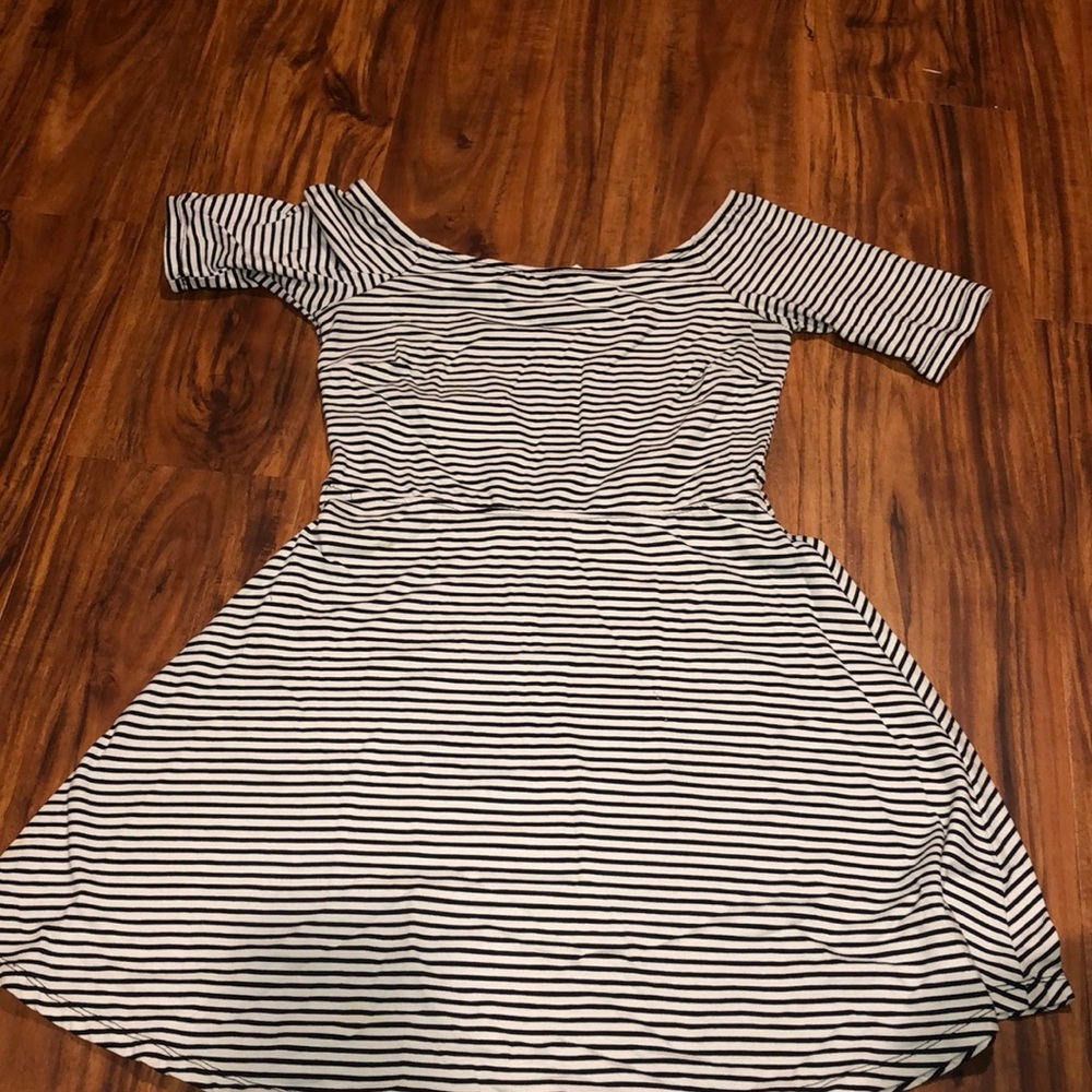 super cute off the shoulder striped dress